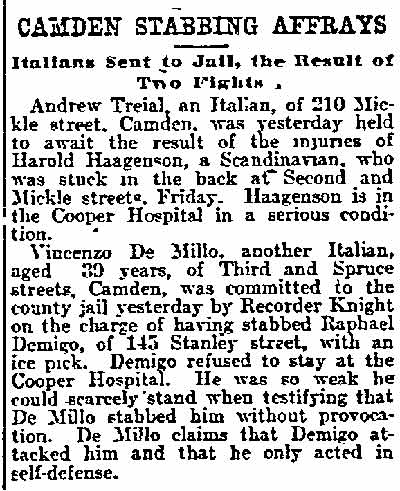 Camden Stabbing Affrays — Philadelphia Inquirer, June 23, 1907