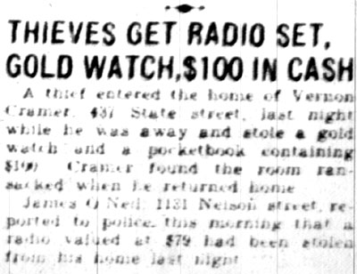 Thieves Get Radio Set, Gold Watch, $100 in Cash — Camden Courier-Post, April 5, 1928
