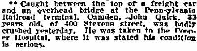 John Quick crushed at the Pennsylvania Railroad terminal - August 11, 1911