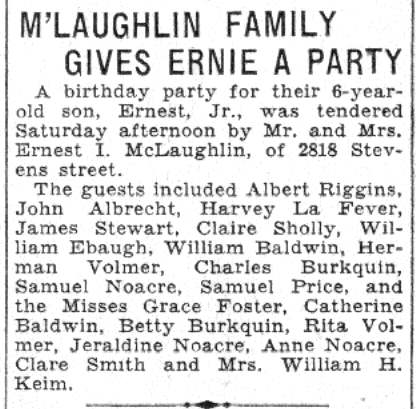 M'Laughlin Family Gives Ernie a Party - June 6, 1932