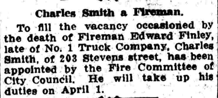 Charles Smith a Fireman - March 25, 1914