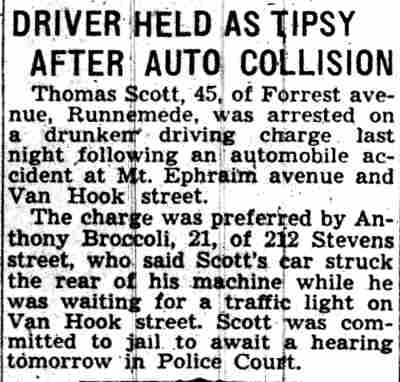 Driver Held as Tipsy After Auto Collision - January 3, 1940