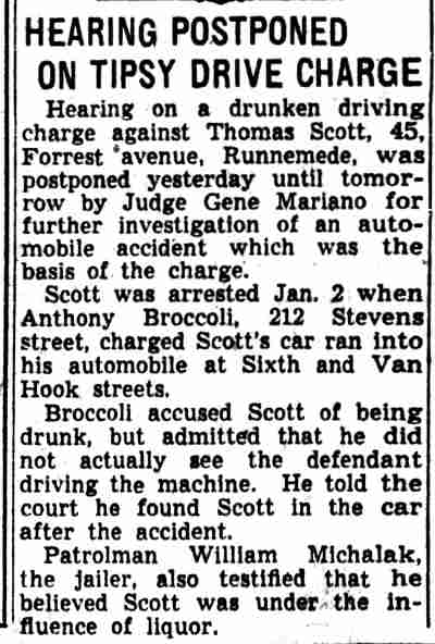 Hearing Postponed on Tipsy Drive Charge - January 18, 1940