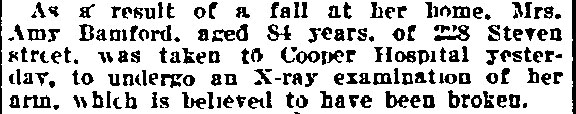 Mrs. Amy Bamford taken to Cooper Hospital - January 27, 1915
