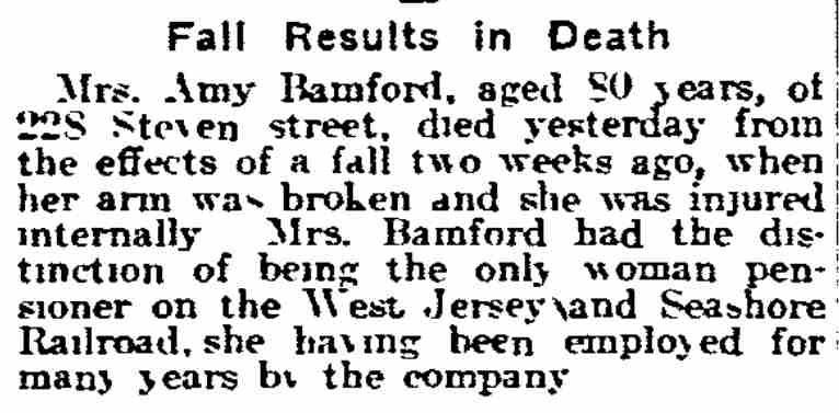 Fall Results in Death - February 9, 1915
