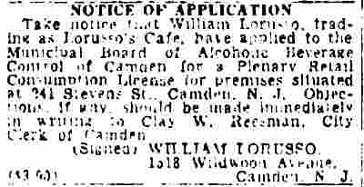Notice of Application: Lorusso's Cafe - May 24, 1946