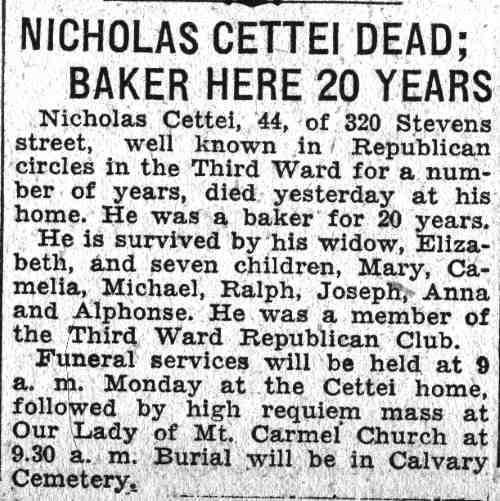 Nicholas Cettei Dead; Baker Here 20 Years - June 17, 1932