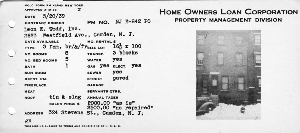 Property listing for 324 Stevens Street - March 20, 1939