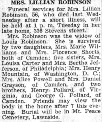 Mrs. Lillian Robinson - July 28, 1941