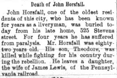 Death of John Horsfall - March 29, 1884