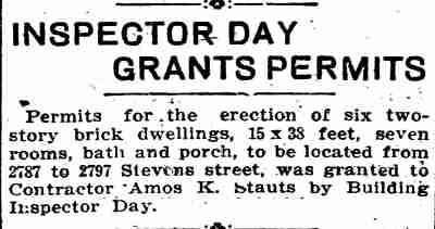 Inspector Day Grants Permits - May 22, 1915
