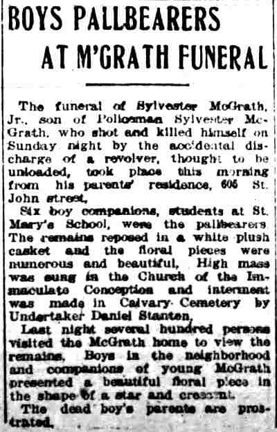 Boys Pallbearers at M'Grath Funeral — Camden Post-Telegram, August 7, 1918