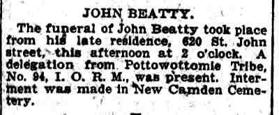 John Beatty obituary — Camden Post-Telegram, February 21, 1905