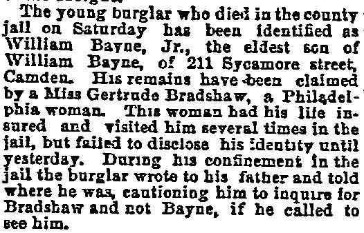 211 Sycamore Street — William Bayne & Family, Philadelphia Inquirer, April 13, 1891