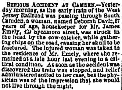 420 Sycamore Street — James Emely / Denorah Davis, Philadelphia Inquirer, August 7, 1868