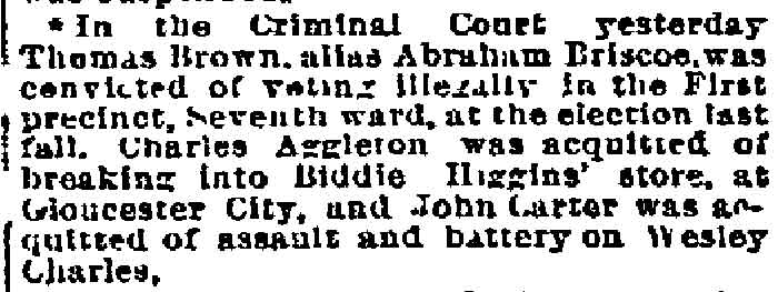 609 Sycamore Street — Thomas Brown aka Abraham Briscoe, Philadelphia Inquirer, June 12, 1893
