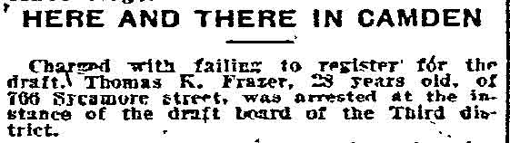 766 Sycamore Street — Thomas Frazier, Philadelphia Inquirer, October 16, 1918