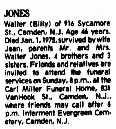 916 Sycamore Street — Walter 'Billy' Jones & Family, Camden Courier-Post, January 3, 1975