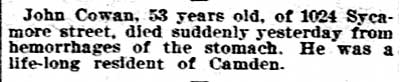 1024 Sycamore Street — John Cowan, Philadelphia Inquirer, May 16, 1906