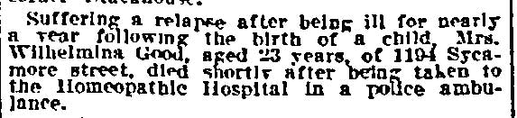 1194 Sycamore Street — Mrs. Wilhelmina Good, Philadelphia Inquirer, March 20, 1915