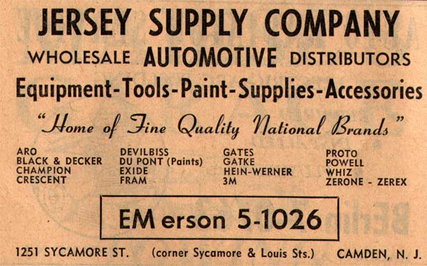 1251–1253 Sycamore Street — Jersey Supply Company, 1955 NJ Bell Telephone Yellow Pages Ad