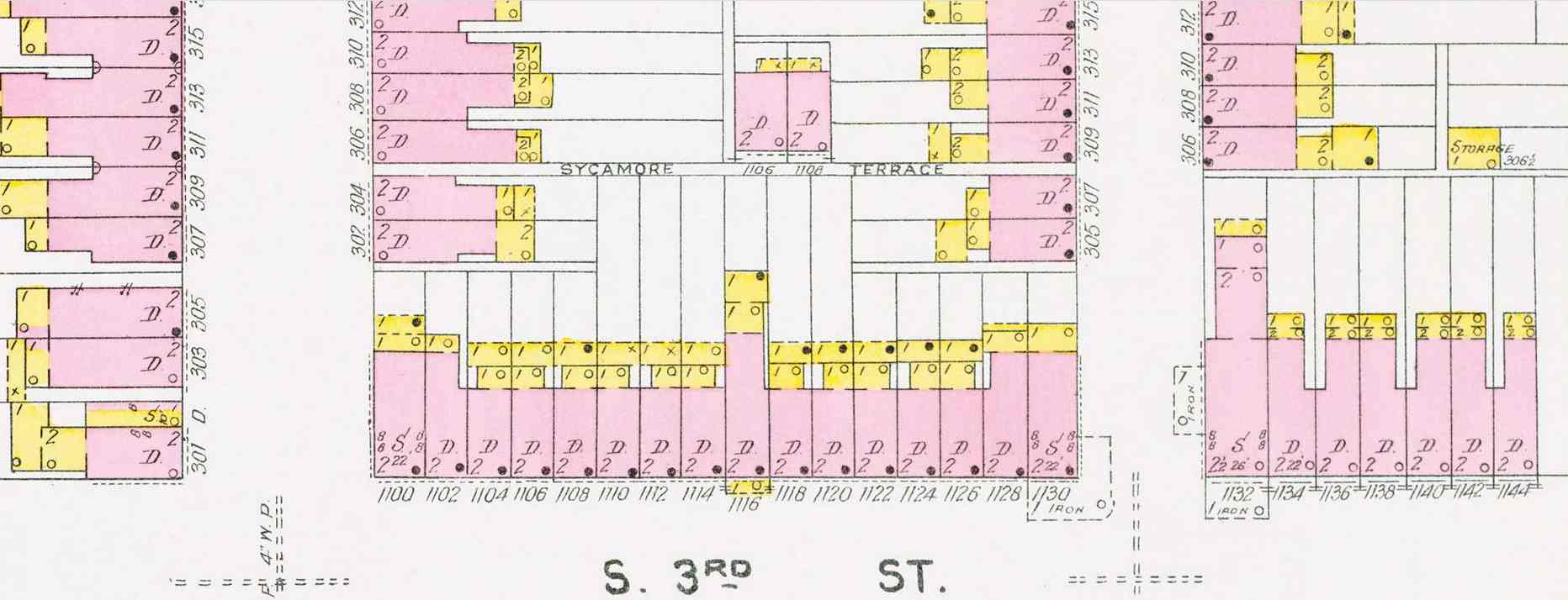 1906 Sanborn map showing Sycamore Terrace between Chestnut Street and Sycamore Street, Camden NJ