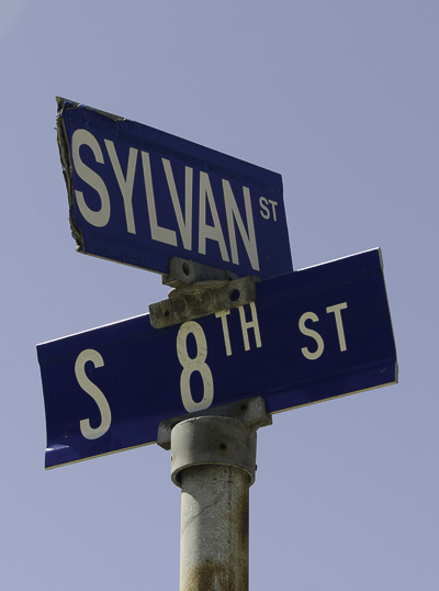 Street sign at South 8th Street and Sylvan Street, September 5, 2013