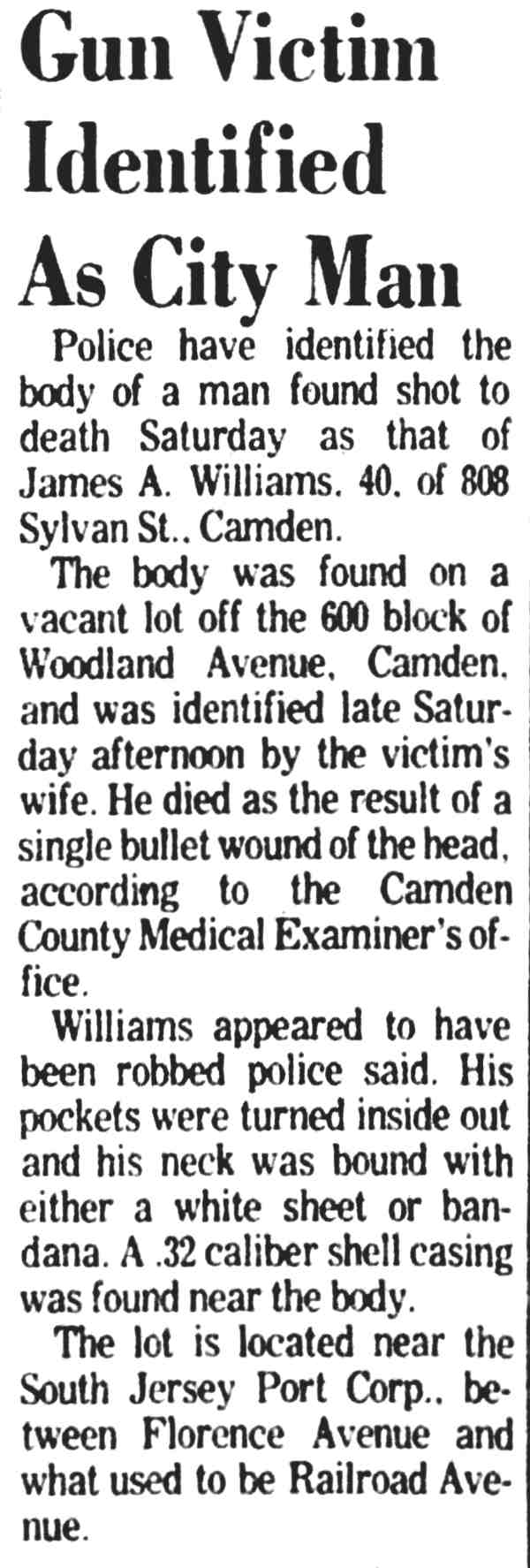 Gun Victim Identified As City Man — Courier-Post, November 18, 1974