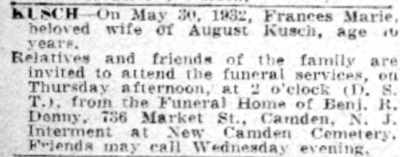 Kusch obituary — Courier-Post, June 1, 1932