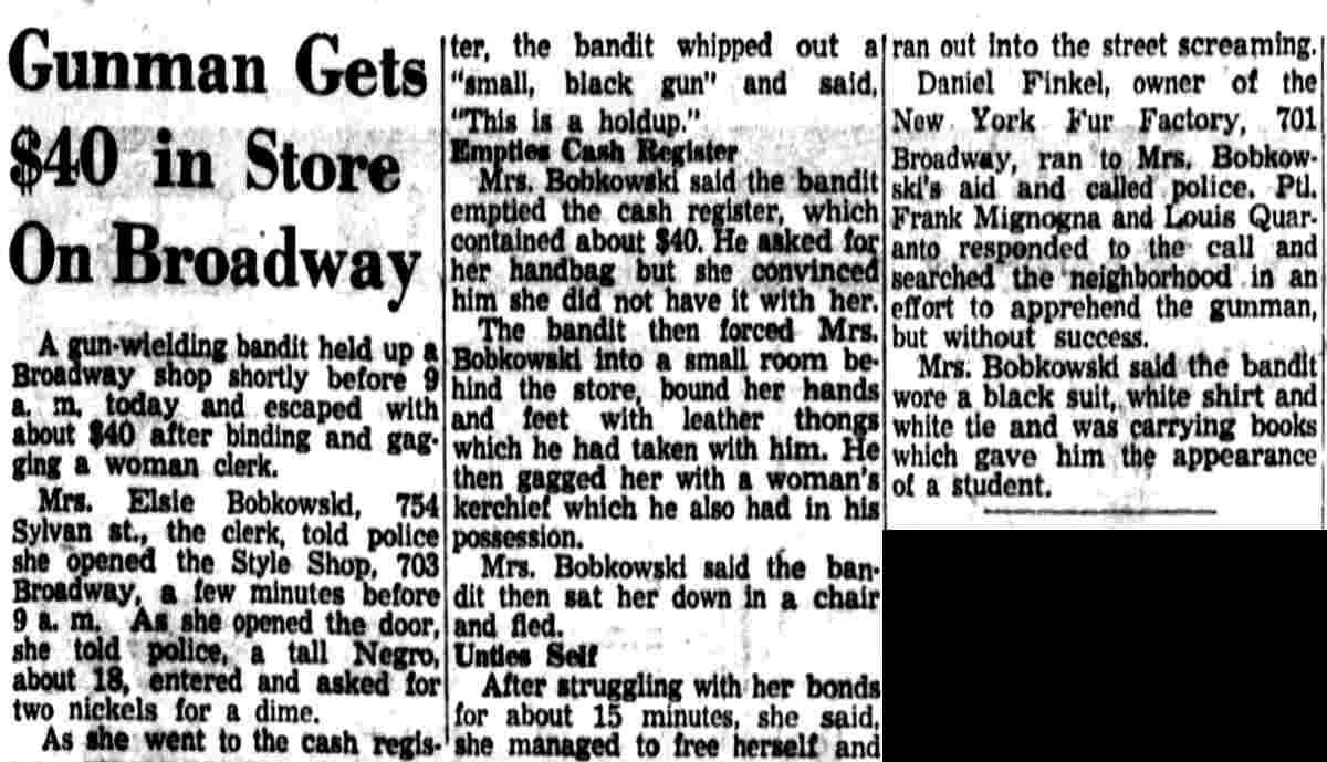 Gunman Gets $40 in Store On Broadway — Courier-Post, September 24, 1957