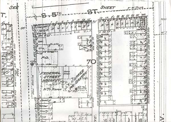 400 Block of Bridge Avenue in 1885 — Hexamer General Survey map, sheet 1