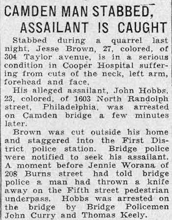 Camden Man Stabbed, Assailant Is Caught - Camden Courier-Post, August 14, 1933