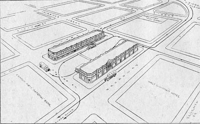 Architect's conception of proposed bus terminal, Broadway, 1931