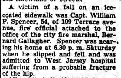 Victim of a fall — William P. Spencer, Camden Courier-Post January 29, 1945