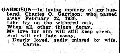 In Loving Memory — Charles O. Garrison, Camden Courier-Post February 22, 1938