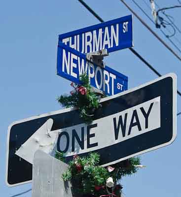 Street sign at Newport Street and Thurman Street