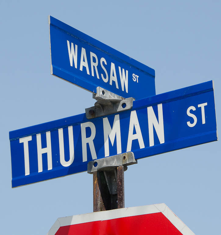 Street sign at Warsaw Street and Thurman Street, July 1, 2012
