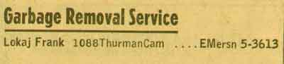 Frank Lokaj, 1955 New Jersey Bell Telephone Yellow Pages advertisement