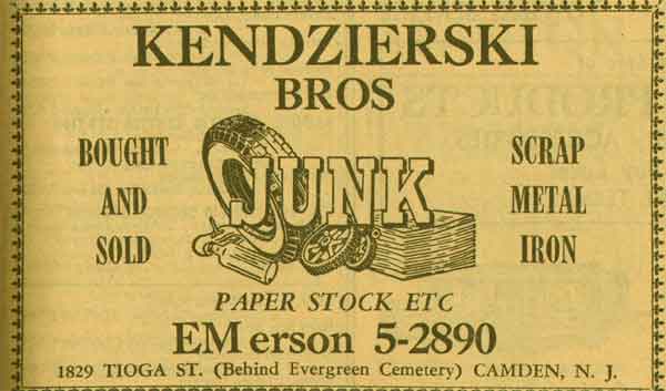 Kendzierski Brothers at 1804 Tioga Street — 1955 New Jersey Bell Telephone Yellow Pages advertisement