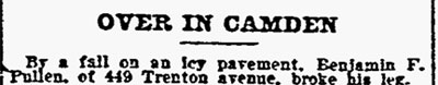 Newspaper item: Benjamin F. Pullen, 449 Trenton Avenue, 1899