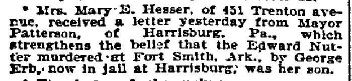 Newspaper clipping: Mrs. Mary E. Hesser, 451 Trenton Avenue, 1896