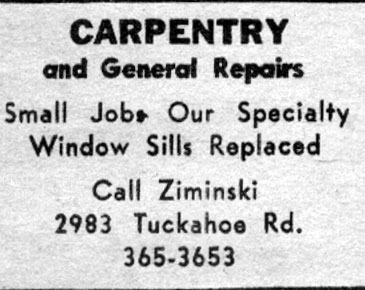 Ziminski Carpentry and General Repairs — Camden County Record, November 25, 1976