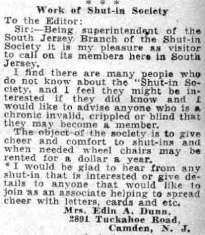 Work of Shut-in Society — Camden Courier-Post, June 1, 1932