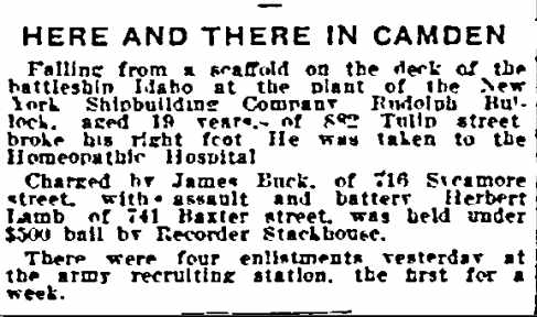 Here and There in Camden, Philadelphia Inquirer, July 24, 1917