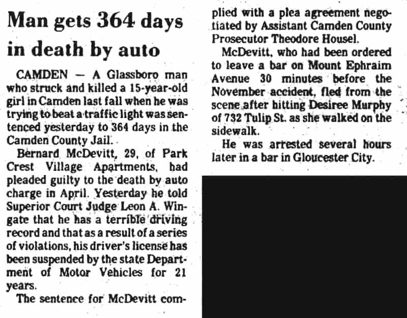Man gets 364 days in death by auto, Camden Courier-Post, June 12, 1982