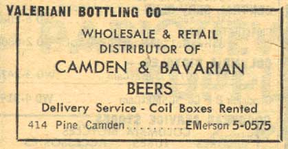 Valeriani Bottling Company — 1959 New Jersey Bell Telephone Yellow Pages advertisement