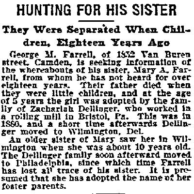 Hunting for His Sister — Philadelphia Inquirer, March 29, 1899