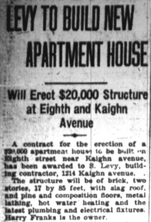 Levy to Build New Apartment House — panel 1, Camden Courier-Post, January 9, 1928