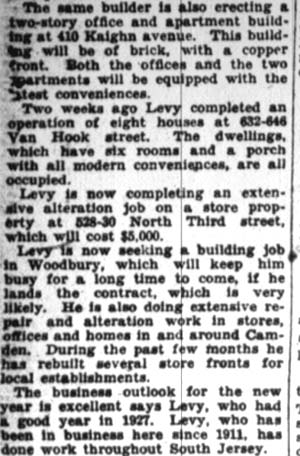 Levy to Build New Apartment House — panel 2, Camden Courier-Post, January 9, 1928