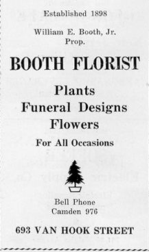 Booth's Flowers — 693 Van Hook Street, January 27, 1939 banquet program